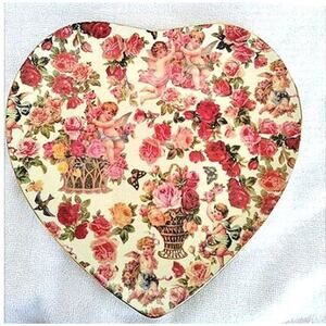 Formalities 8" Heart Plate China Dish Cherubs Chinz Roses Angels Romatic VIntage